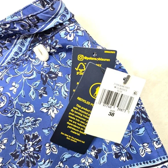 Polo Ralph Lauren Swim‎ Trunks Mens Size 38 Floral Paisley Blue Mesh Lined NEW